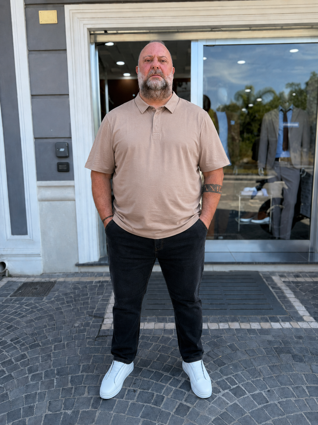 Polo in tessuto rasato Blu Vespucci- Fango