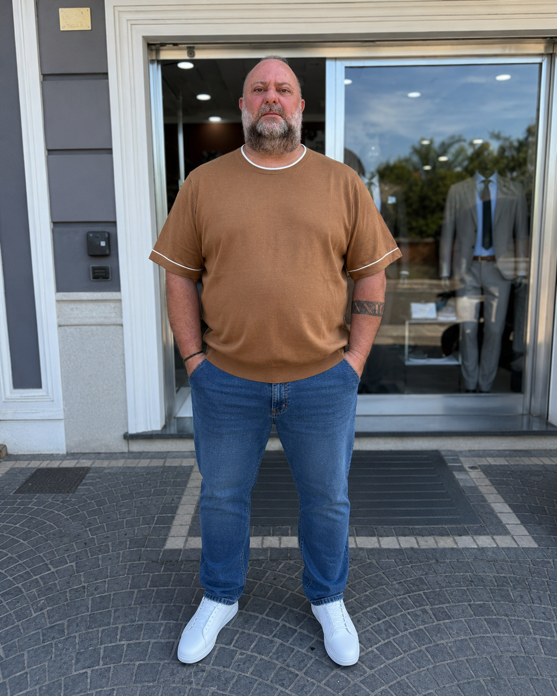 Maglia in filo con contrasto Bottega Napoletana- Avana