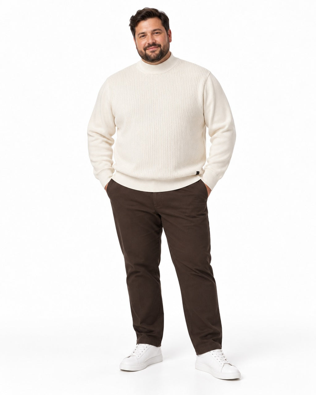 MAGLIONCINO MEZZO COLLO STRISCE-BEIGE