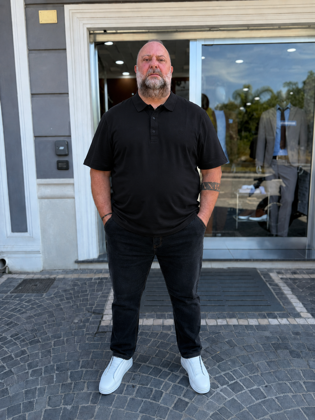 Polo in tessuto rasato leggerissimo Blu Vespucci- Nero