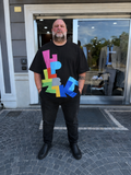 T-Shirt con stampa lettere colorate KeyMore- Nero
