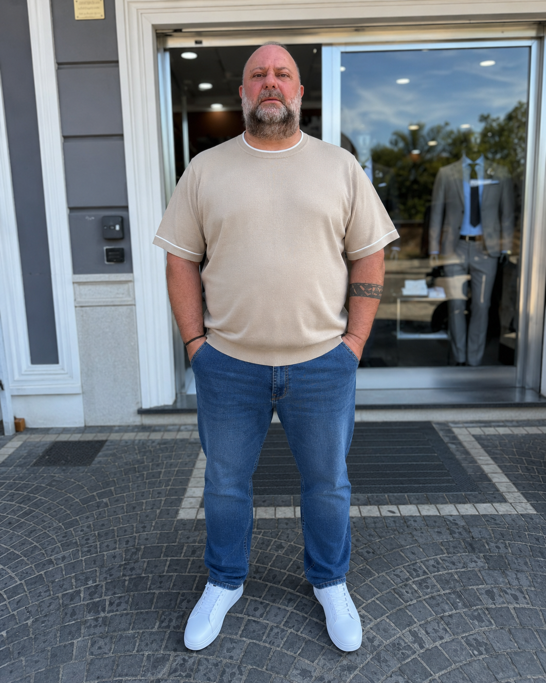 Maglia in filo con contrasto Bottega Napoletana- Beige